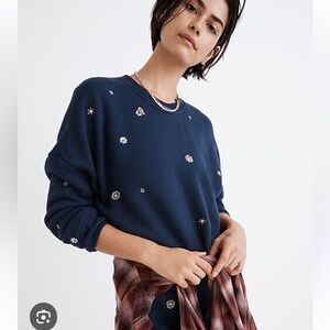 Madewell Airyterry Navy Cropped Floral Sweatshirt M